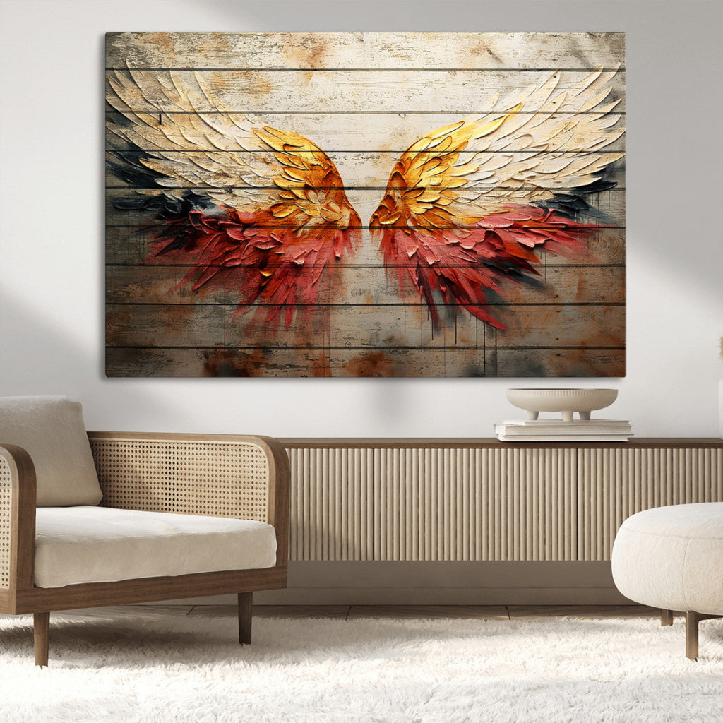 Abstract Angel Wings Canvas Wall Art, Modern Angelic Wings Decor, Framed and Ready to Hang