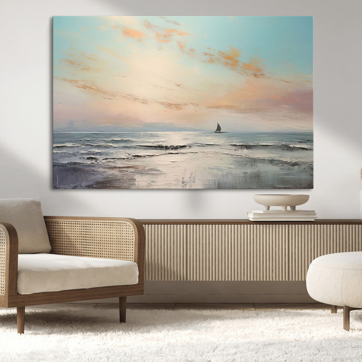Abstract Ocean Wall Art, Boat Wall Art Canvas Print
