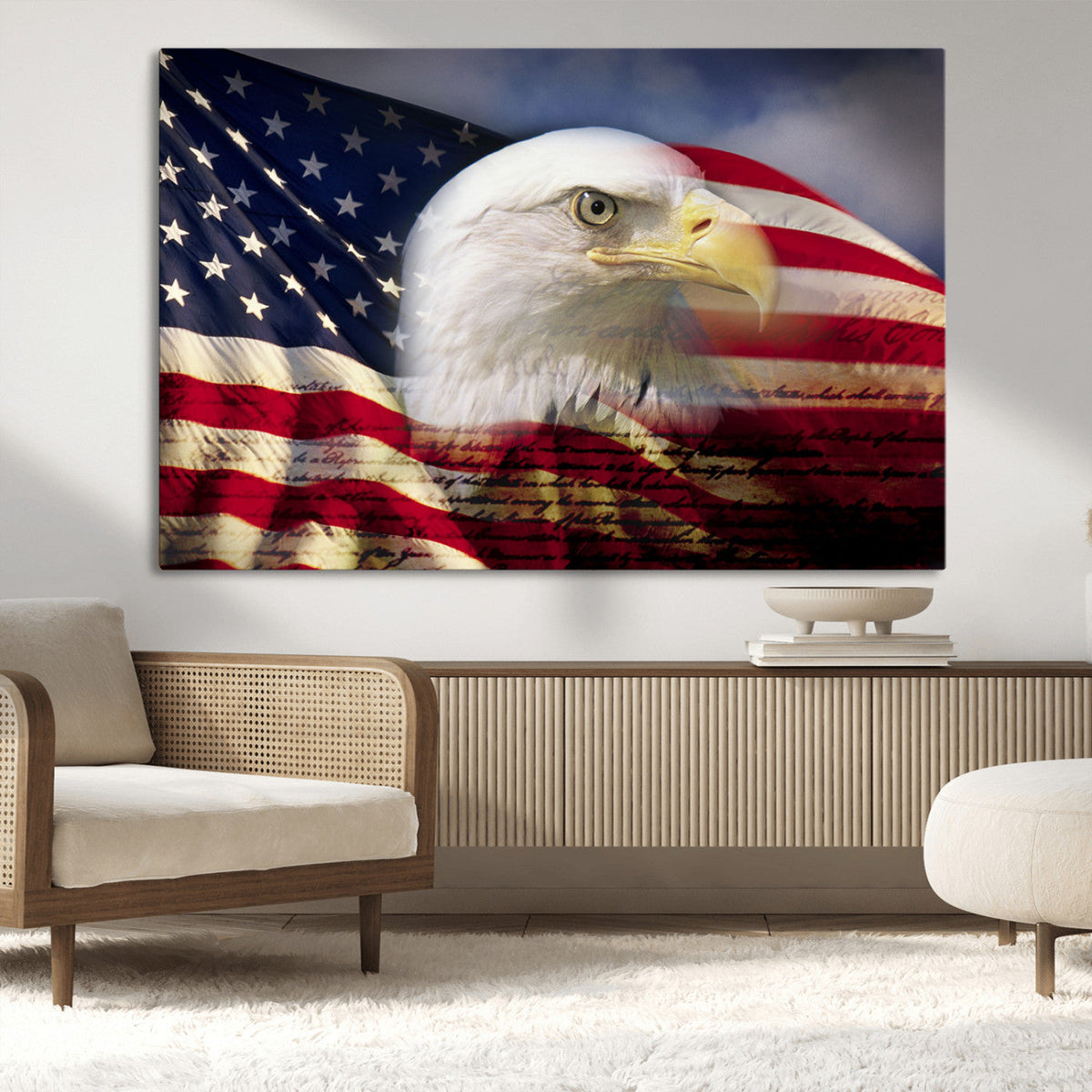American Flag Eagle Symbol Wall Art Canvas Print, Patriotic American Flag Eagle Wall Art