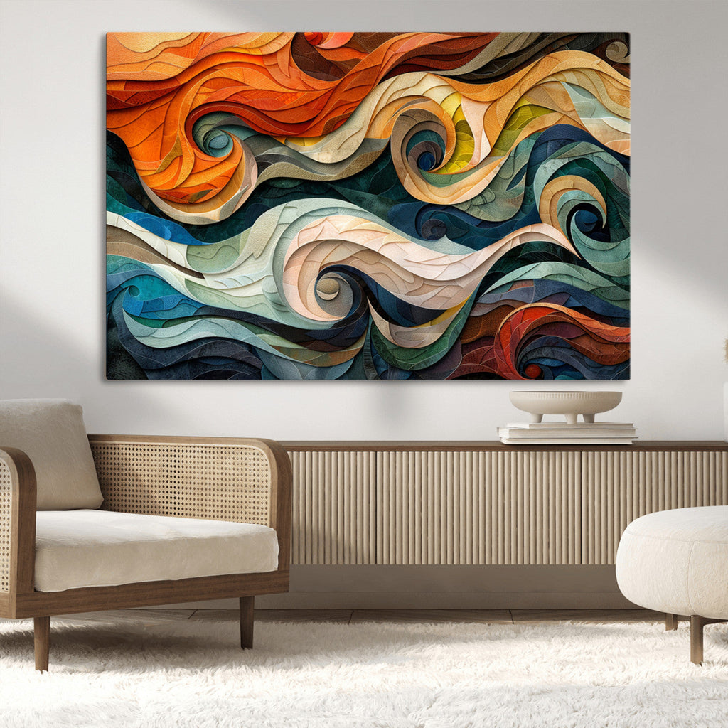 Abstract Wave Wall Art, Ready to Hang Framed Canvas Print | Extra Large 3 Piece Canvas Wall Art