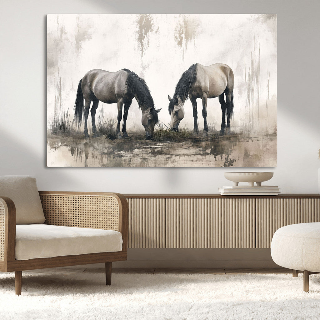 Chinese Ink Style Vintage Horses Wall Art Canvas Print