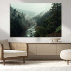 Misty Forest Wall Art, Tranquil Nature Landscape, Ready to Hang | Extra Large 3 Piece Canvas Wall Art
