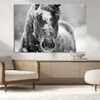 Black and White Horse Winter Wall Art, Ready to Hang