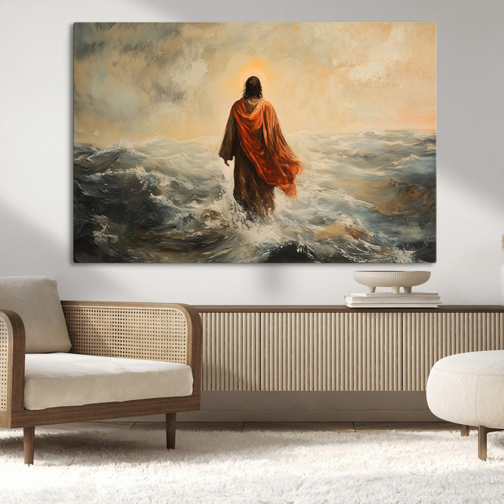Jesus Walking on Water, Christian Wall Art, Jesus Christ Oil Painting Style Print