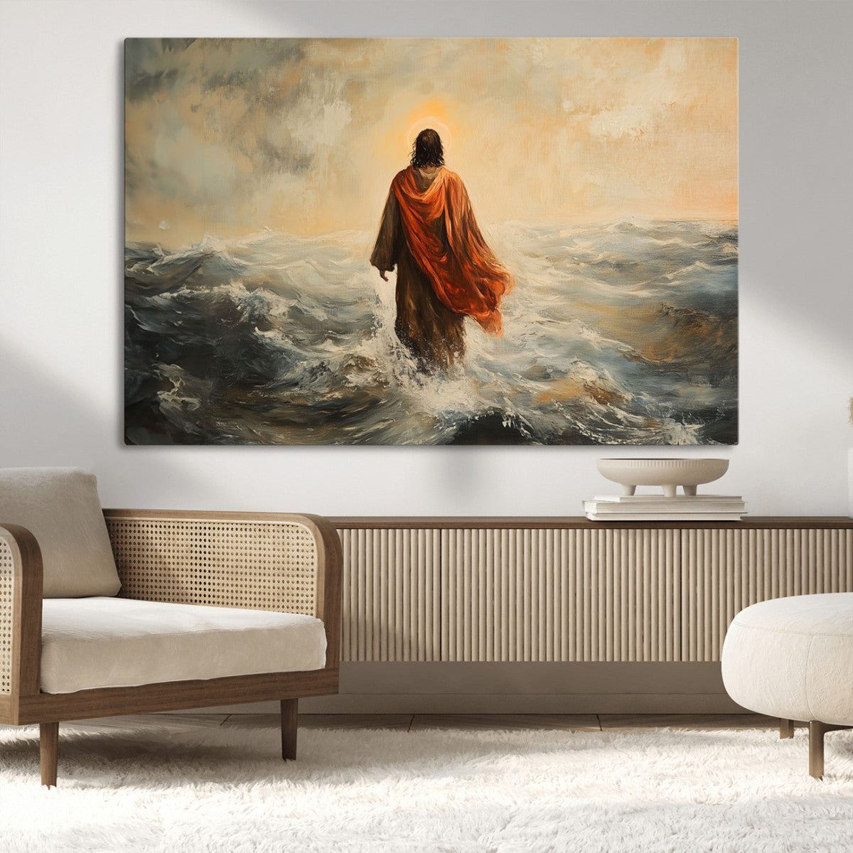 Jesus Walking on Water, Christian Wall Art, Jesus Christ Oil Painting Style Print