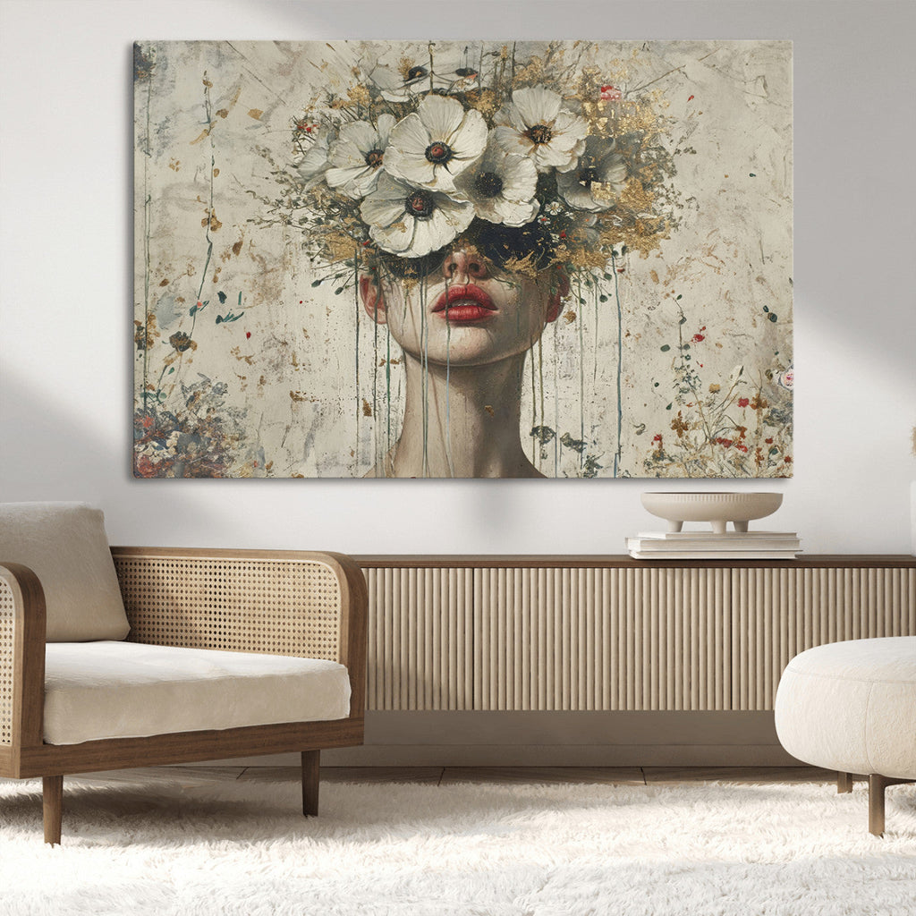Abstract Floral Women Pastel Wall Art Canvas Print