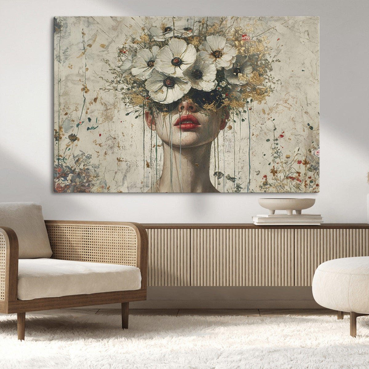 Abstract Floral Women Pastel Wall Art Canvas Print