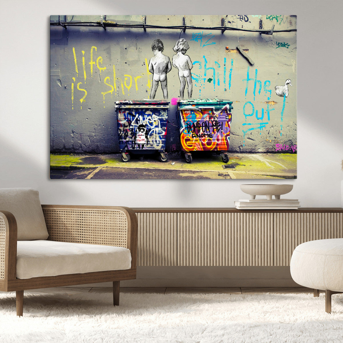 Banksy Life is Short Wall Art, Iconic Graffiti Street Art Canvas Print