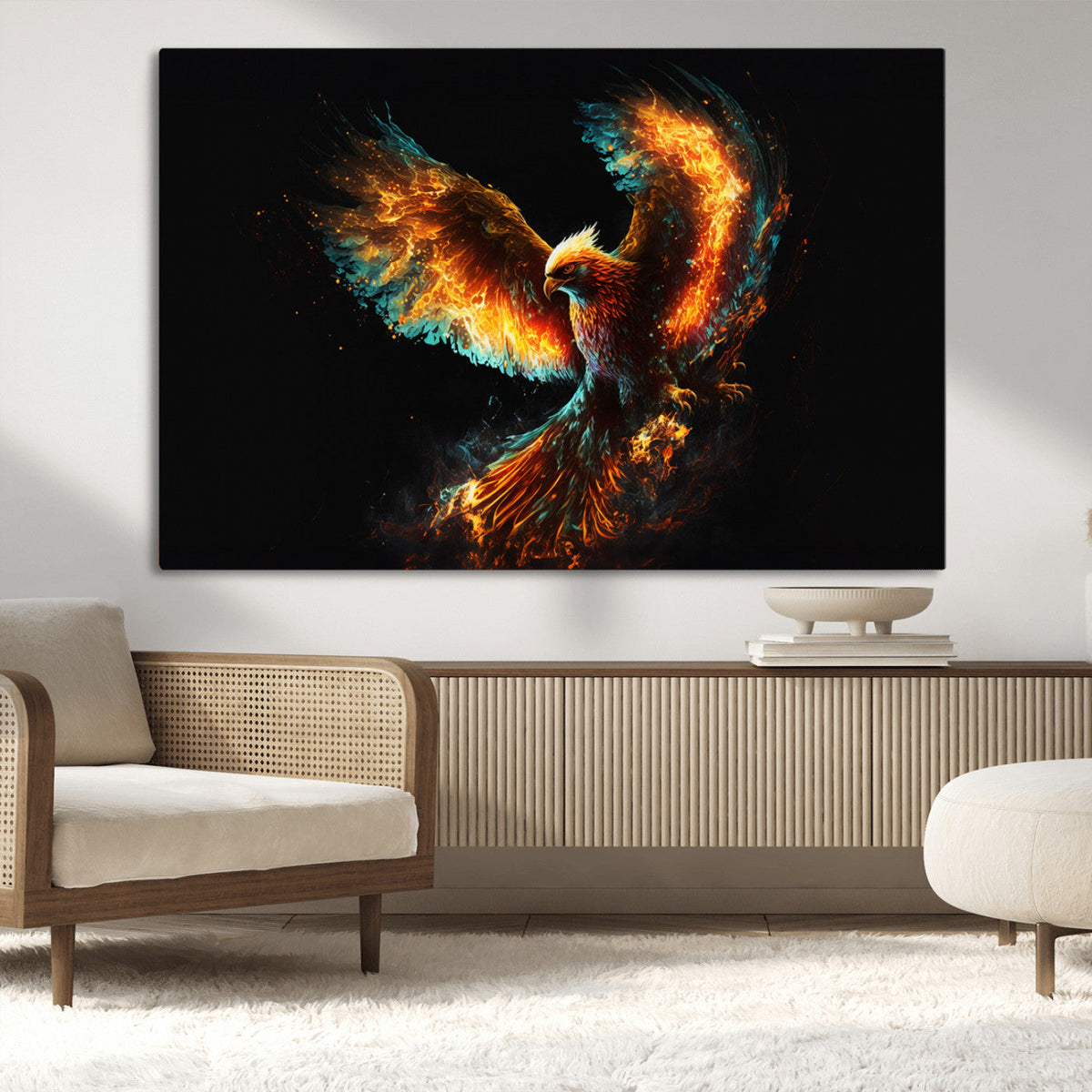 Fiery Phoenix Canvas Print | Ready to Hang Wall Art | Bold Fantasy Decor