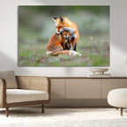 Heartwarming Fox and Baby Cub Wall Art | Canvas Print of Foxes in Nature