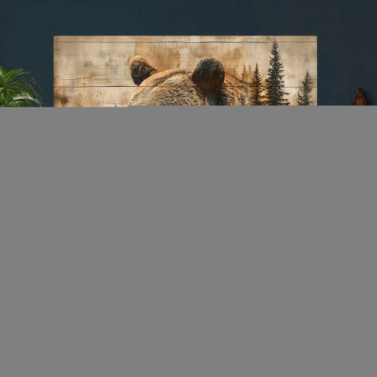 Rustic Grizzly Bear Wall Art, Abstract Grizzly 399 Bear Canvas Print, Woodland Wildlife
