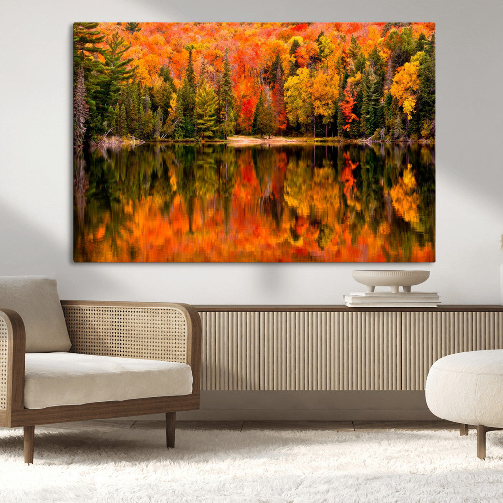 Forest Reflection Art | Autumn Forest Reflection Wall Art | Triptych Canvas Print