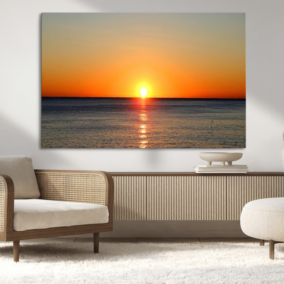Golden Horizon Sunset Over Ocean Wall Art Canvas Print | Tropical Beach Canvas