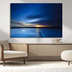 Blue Sunset Ocean Canvas Wall Art Print | Serene Coastal Horizon