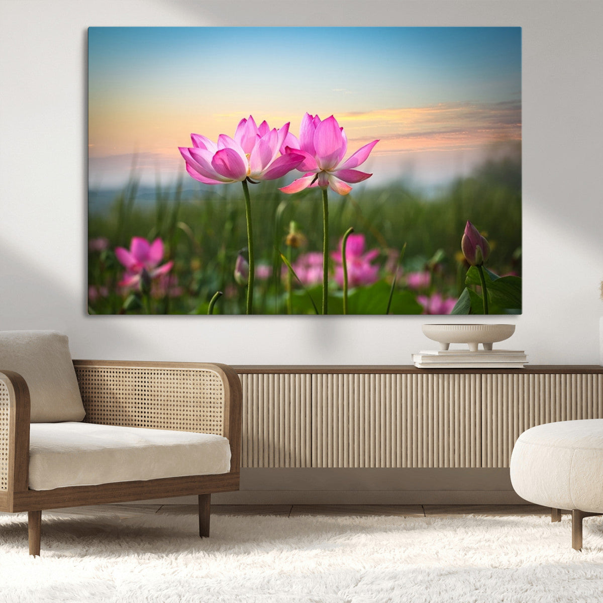 Pink Flower on the Mountain Canvas Print, Framed Pink Flower Canvas Wall Art