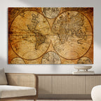 Vintage World Map Canvas Print | Antique Push Pin Travel Map