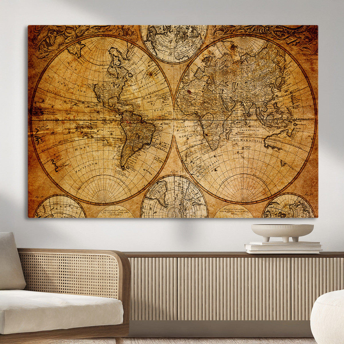 Vintage World Map Canvas Print | Antique Push Pin Travel Map