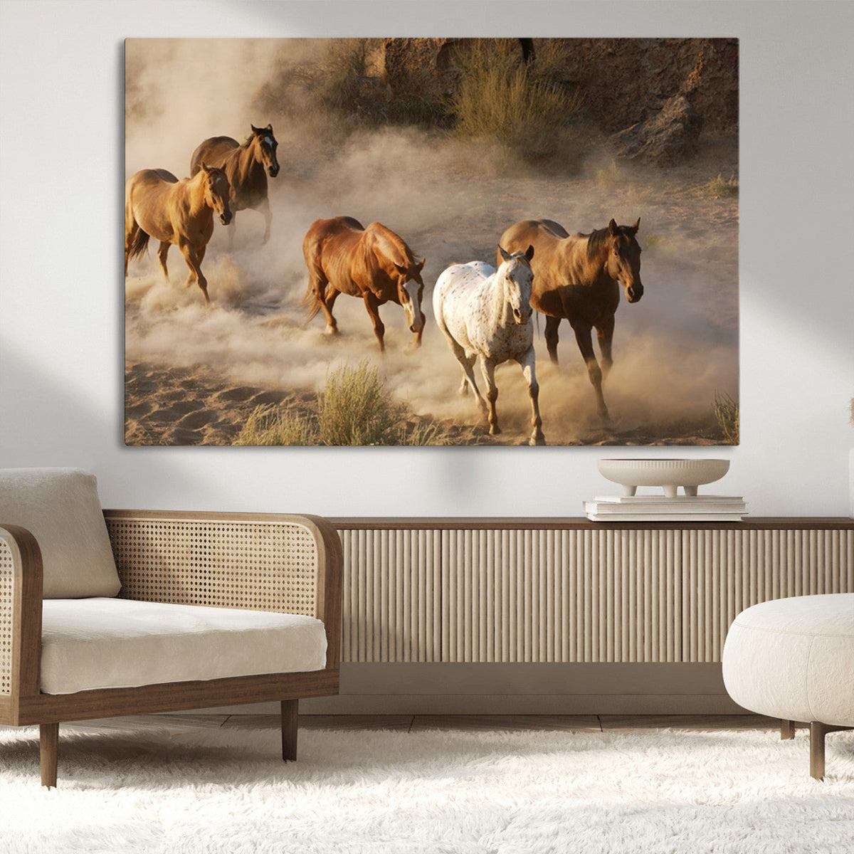 Large Wall Art 5 Horses Running on Sand Canvas Print