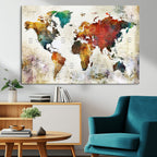 Watercolor World Map Canvas Print | Framed Travel Map Wall Art for Couples