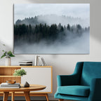 Autumn and Misty Trees in the Forest Wall Art Canvas Print, Foggy Forest Mountain Wall Art