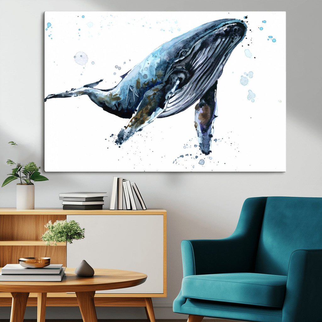 Watercolor Whale Wall Art Canvas Print