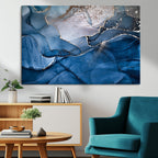 Navy Blue Canvas Art Abstract Print | Elegant Triptych Modern Art