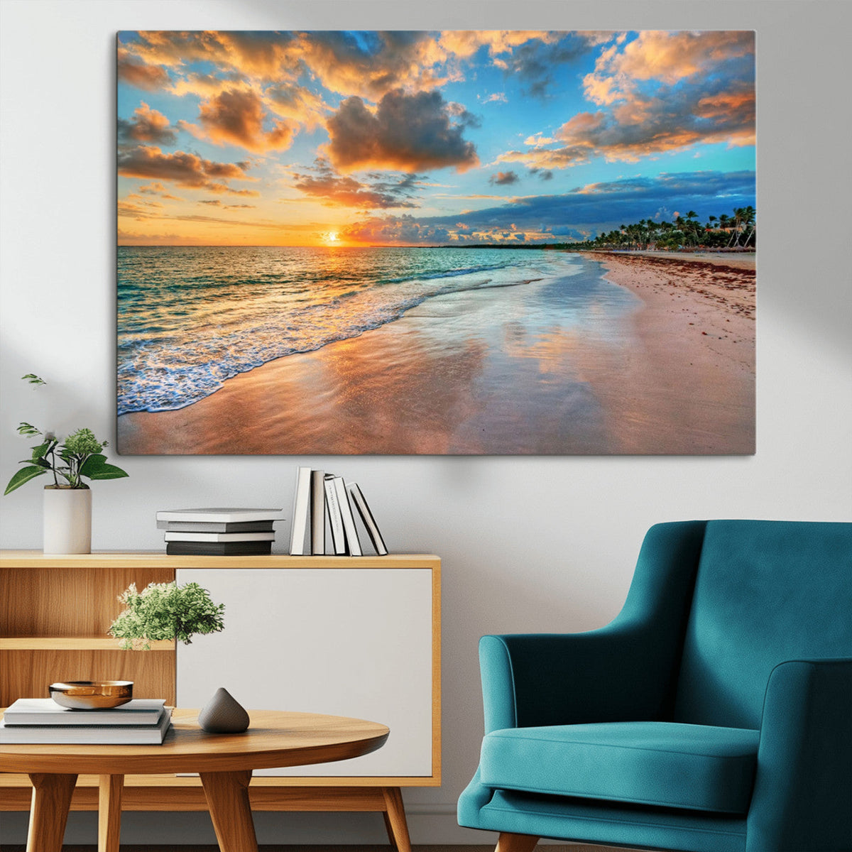 Sunset Beach Canvas Wall Art | Tropical Triptych Seascape Print