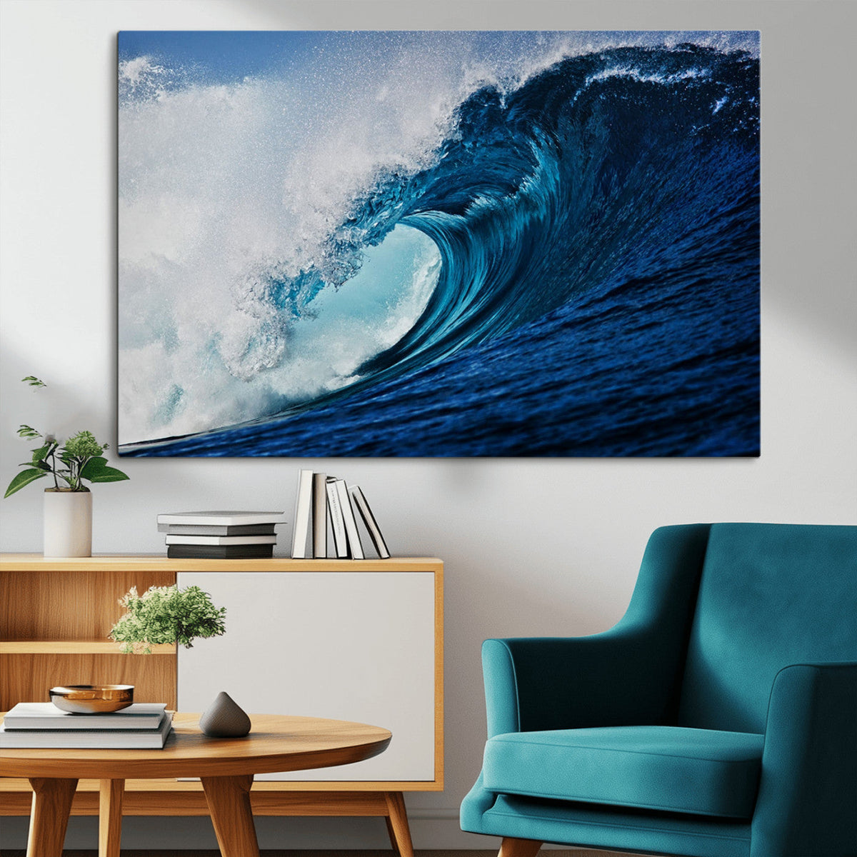 Ocean Wave at Sunset Canvas Art, Large Wall Print of Vibrant Water Waves