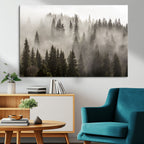 Foggy Mountain Wall Art | 3-Panel Foggy Forest and Mountain Landscape Canvas Print