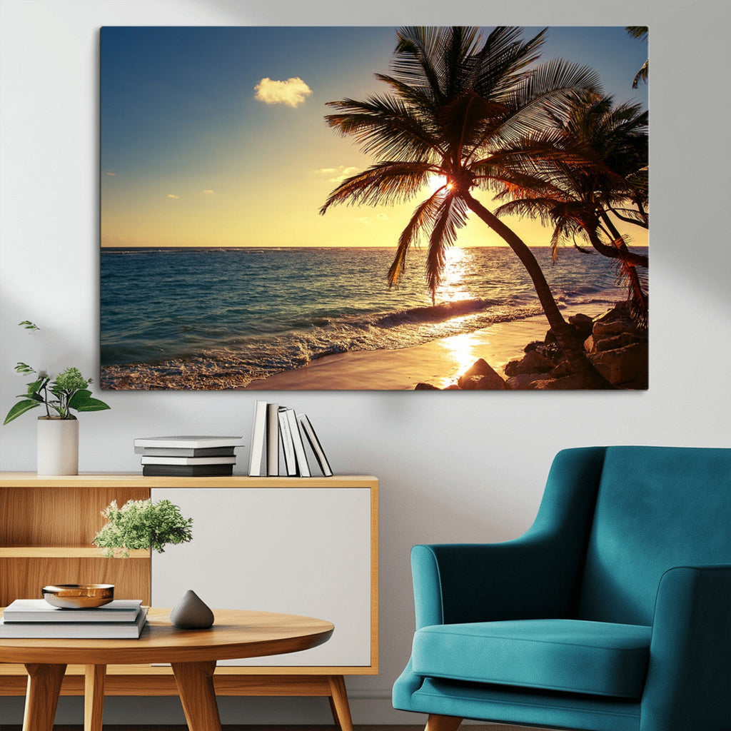 Sunset Palm Trees Wall Art Canvas Print