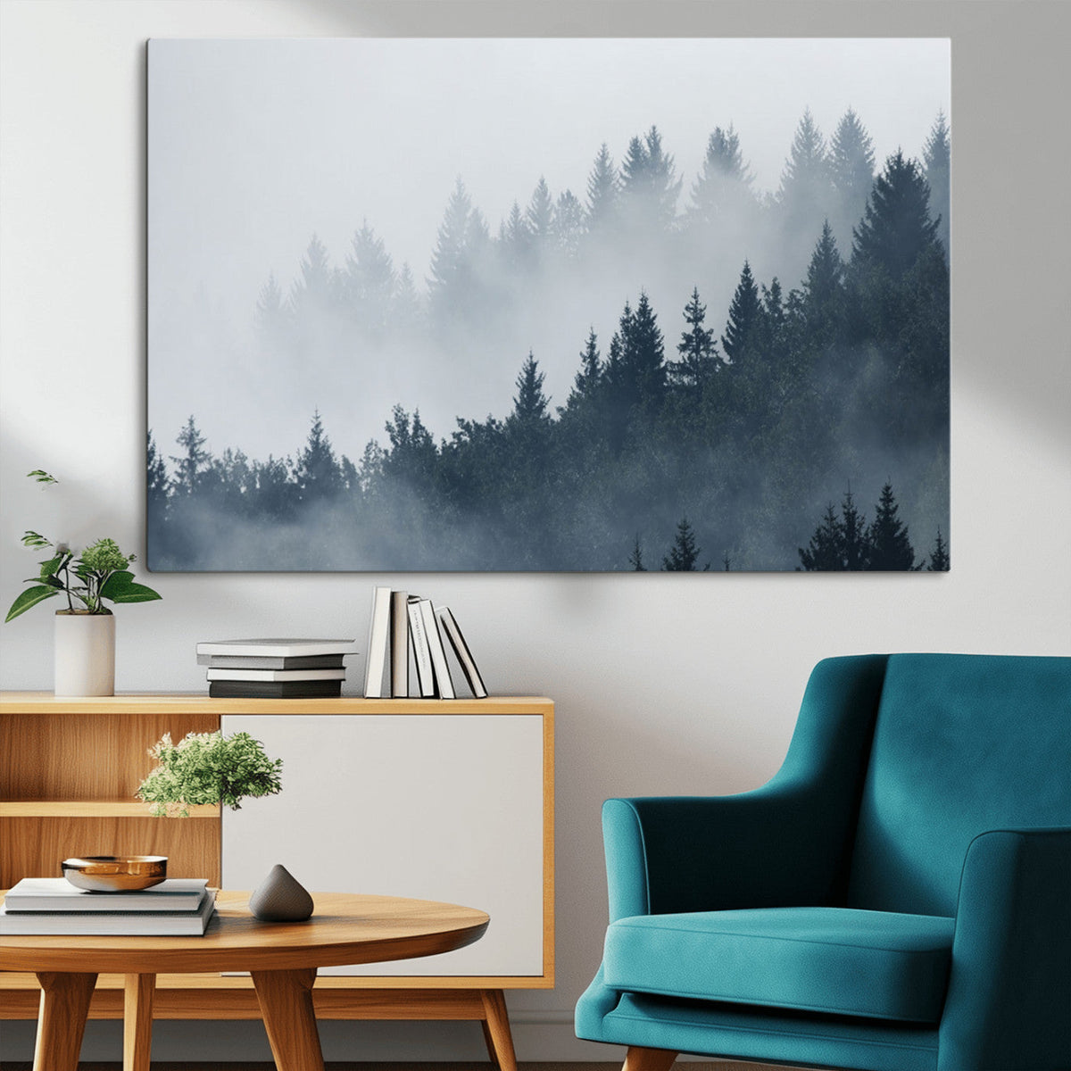 Foggy Pine Forest Wall Art Canvas Print