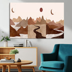 Boho Wall Art Canvas Print Set | Mid-Century Bohemian Wall Artwork, Boho Neutral