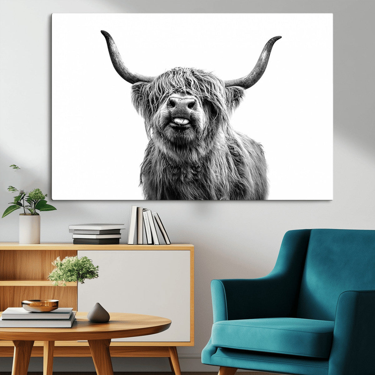Fanny Scottish Highland Cow Cattle Art Print Farmhouse Wall Art Canvas Print