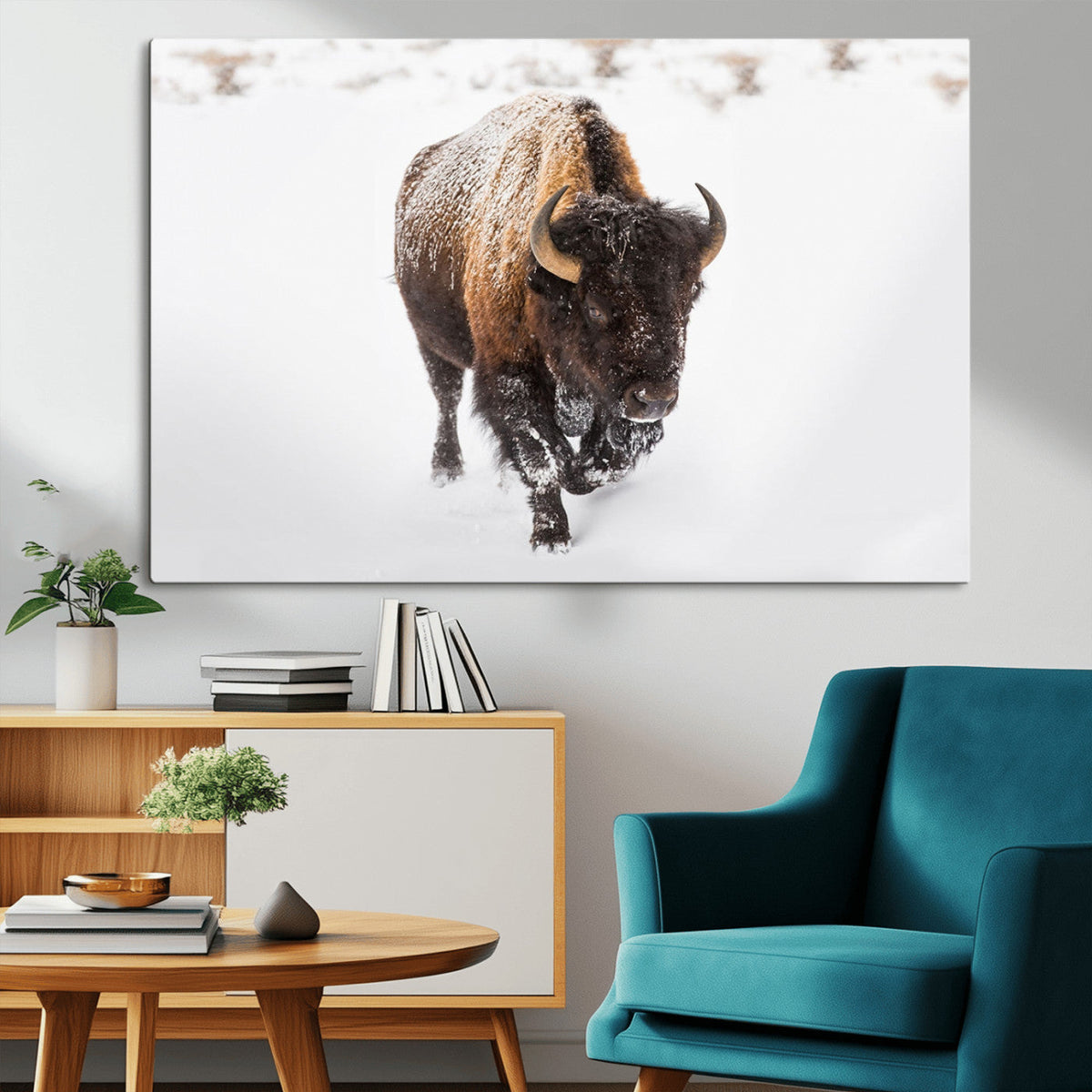 Bison Winter Wall Art Canvas Print For Farmhouse Decor