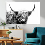 Black White Scottish Highland Cow Cattle Art Print Farmhouse Decor