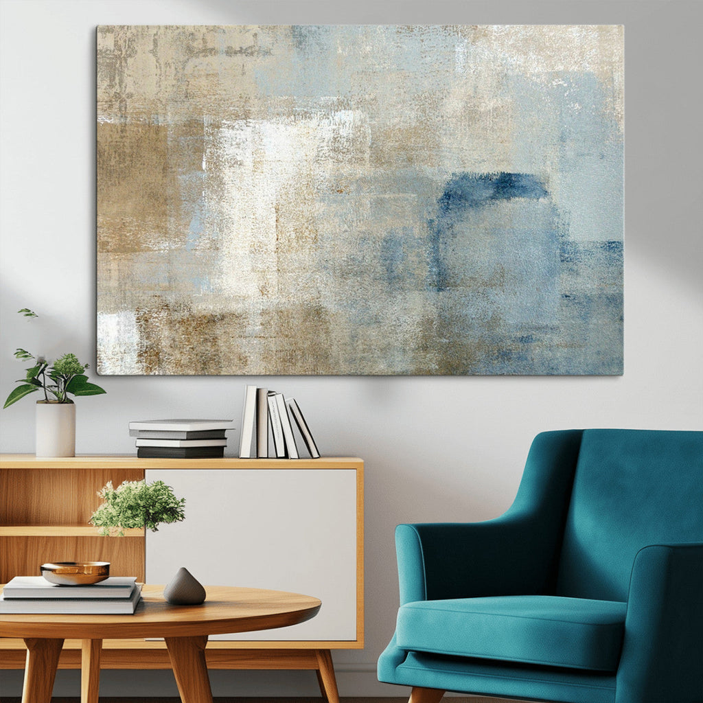 Abstract Blue and Beige Wall Art, Modern Minimalist Canvas Print Set