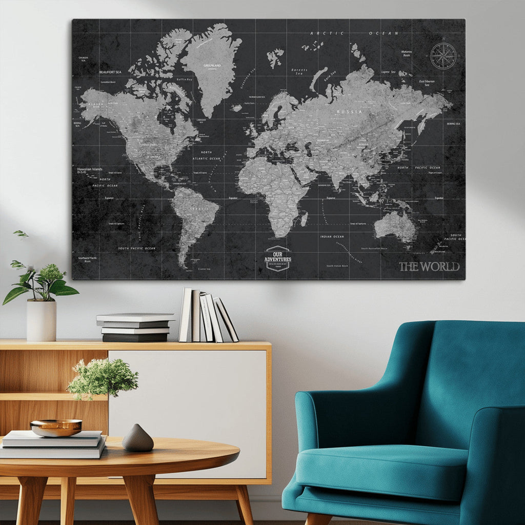 World Map Canvas Print, Detailed Map of the World Wall Art for Home or Office