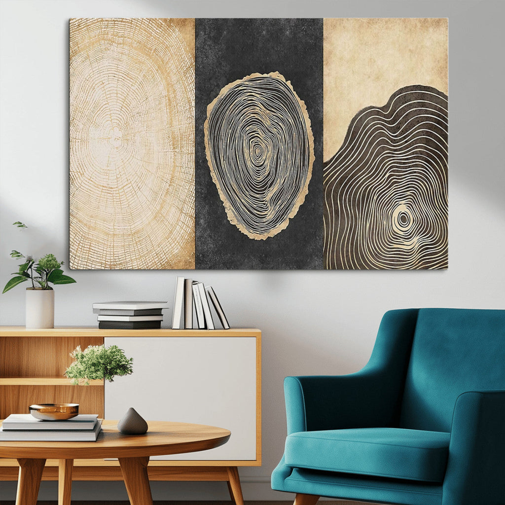 Tree Rings Canvas Wall Art Print, Minimalist Natural History in Modern Decor