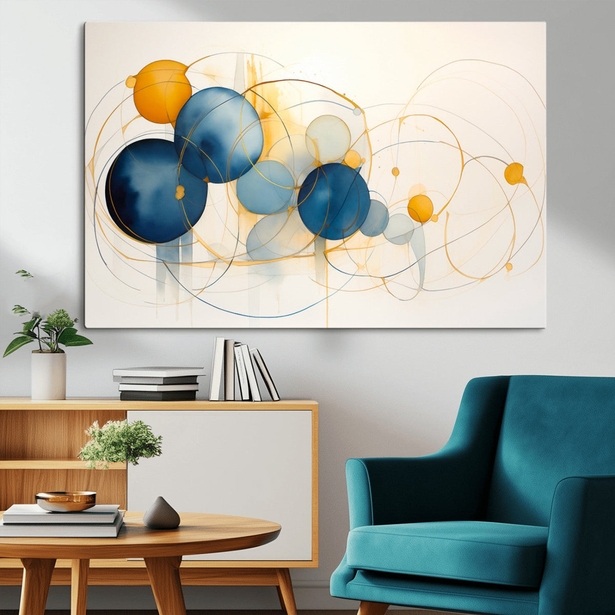 Geometric Blue Orange Abstract Wall Art Canvas, Geometric Blue Orange Canvas Print