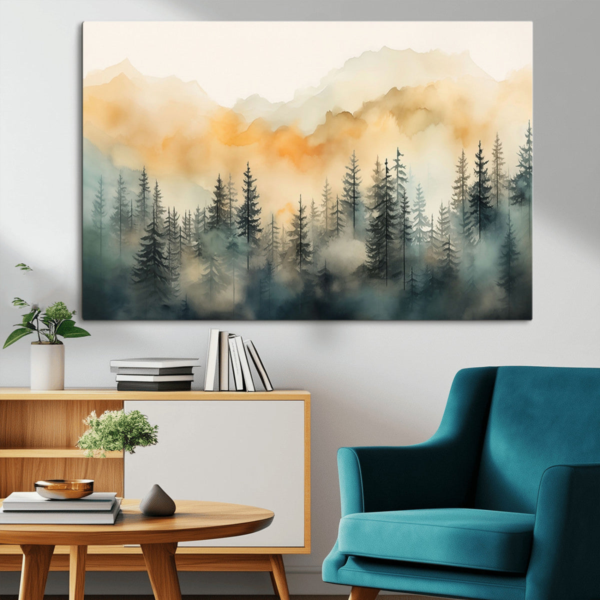 Abstract Forest Print | Mountain Wall Art | Autumn Landscape Canvas Print