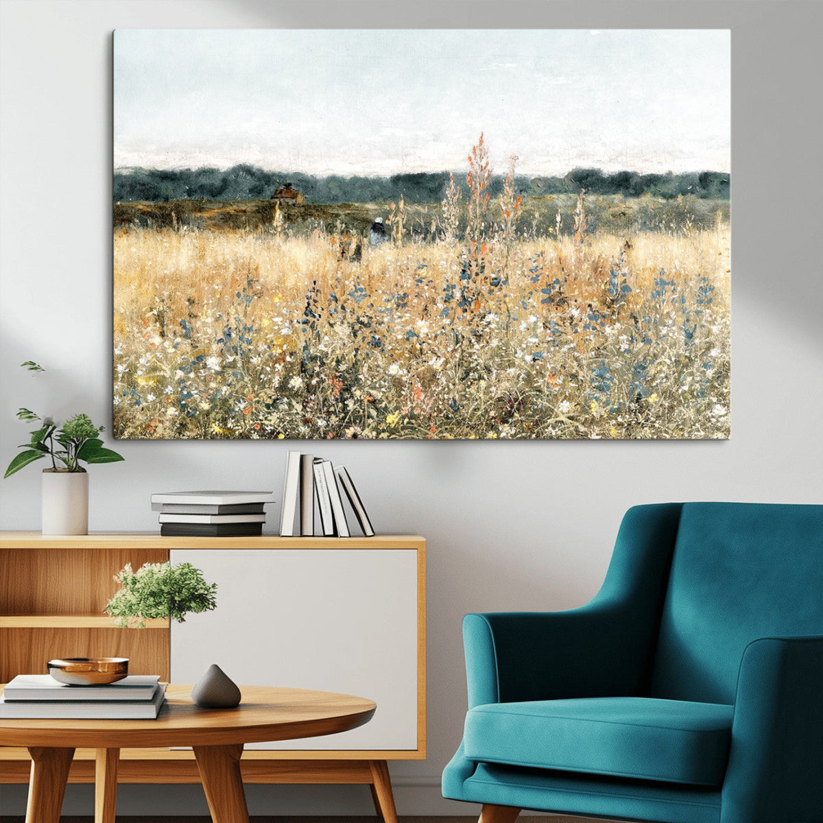 Wildflower Field Wall Art Canvas | Nature-Inspired Landscape Canvas Print for Living Room or Office