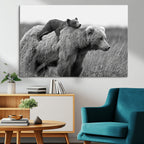 Bear and Cub Wall Art Canvas | Grizzly 399 Bear and Cub Black and White Wildlife Print