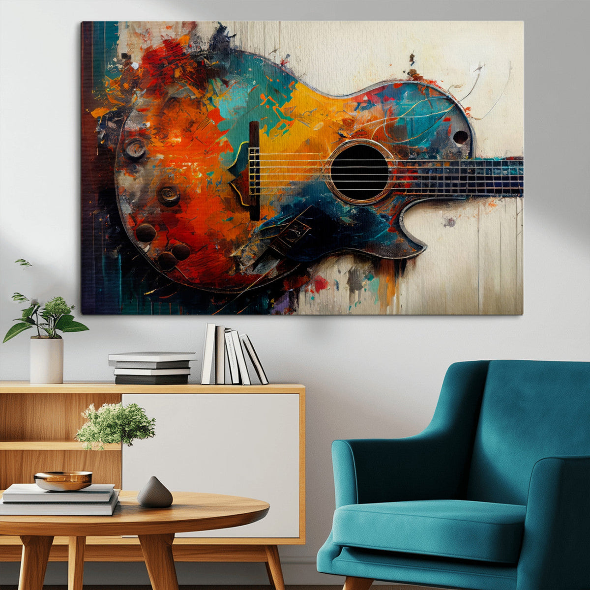 Abstract Guitar Wall Art Canvas | Vibrant Music-Inspired Art for Living Room or Studio