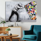 Banksy Art Behind the Curtain Street Wall Art Canvas Print | Urban Graffiti Style Wall Decor