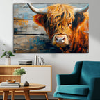 Highland Cow Abstract Canvas Wall Art, Bold Farmhouse Decor