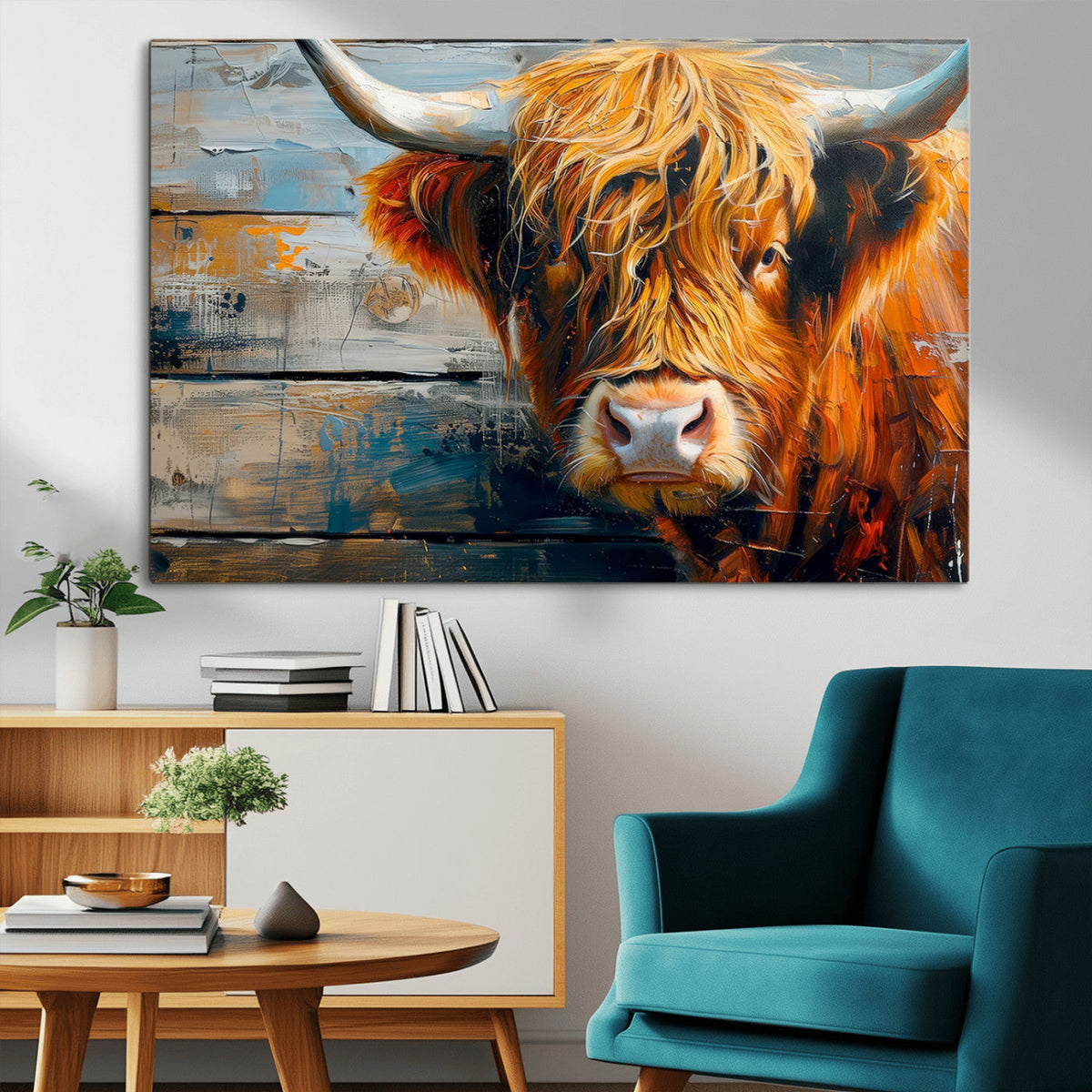 Highland Cow Abstract Canvas Wall Art, Bold Farmhouse Decor