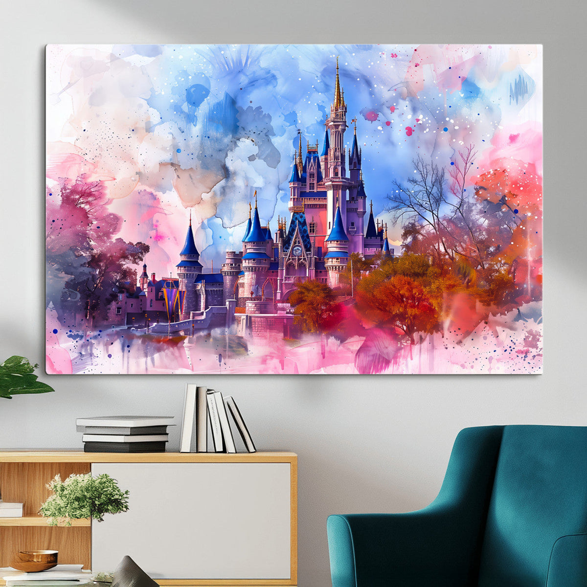 Disney Wall Art: Dreamy Watercolor Cinderella Castle Canvas Print