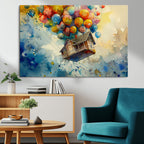 UP-Inspired Floating House with Balloons Canvas Art | Colorful Wall Decor