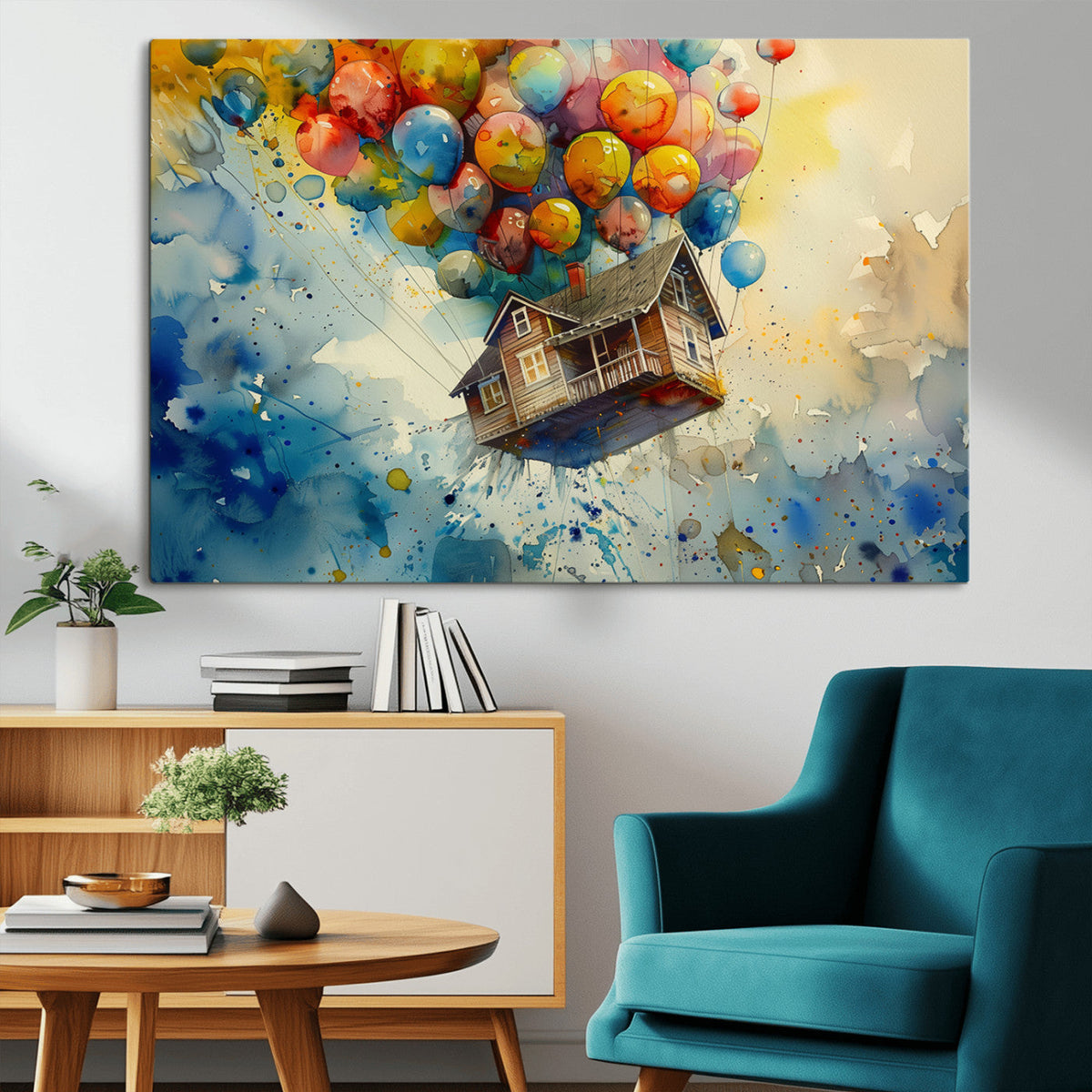 UP-Inspired Floating House with Balloons Canvas Art | Colorful Wall Decor