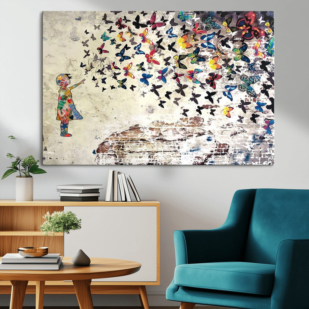 Banksy Wall Art - Banksy Girl Butterfly Graffiti Wall Art